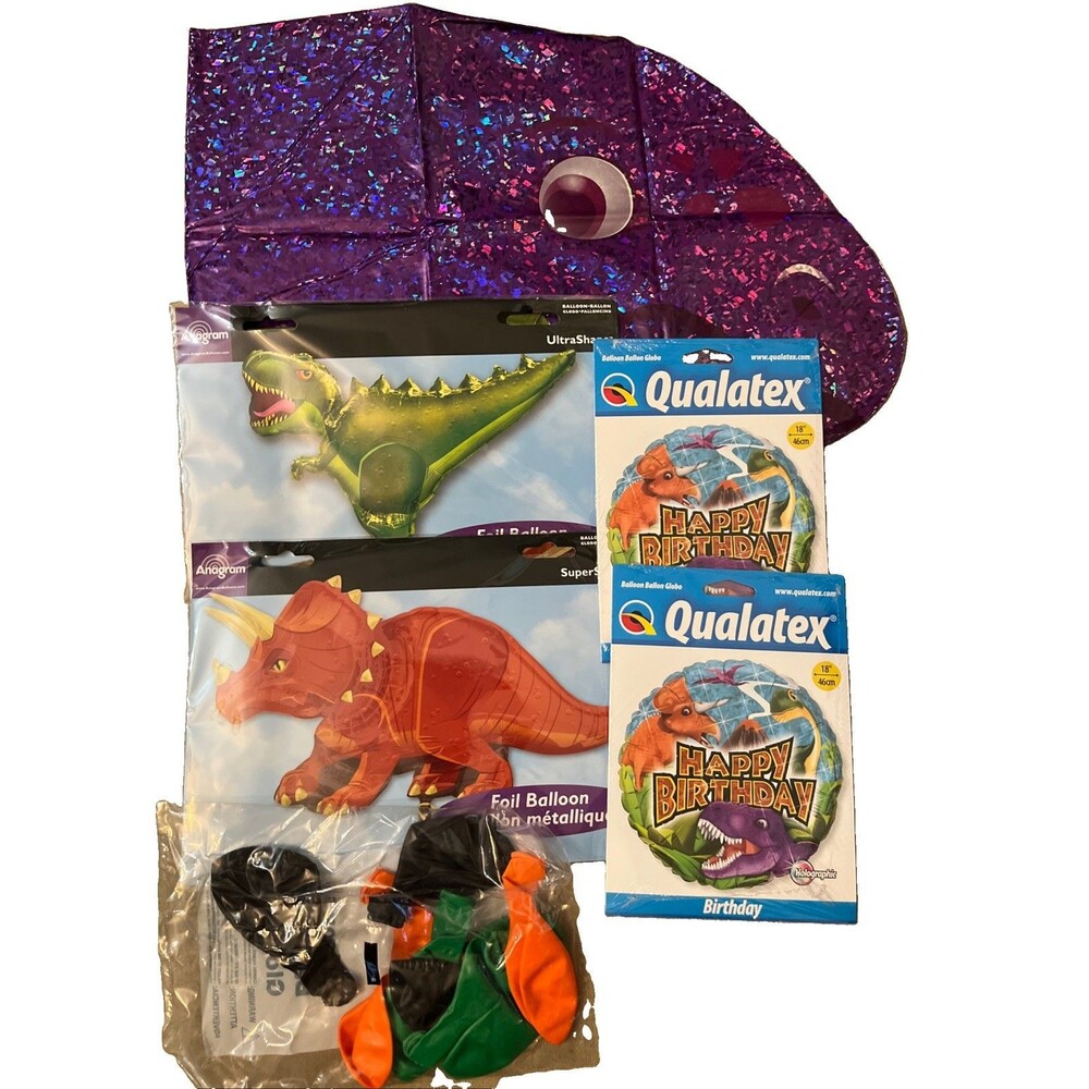 New 14 Piece Dinosaur Foil Birthday Party Balloon Bouquet Set Mylar Latex